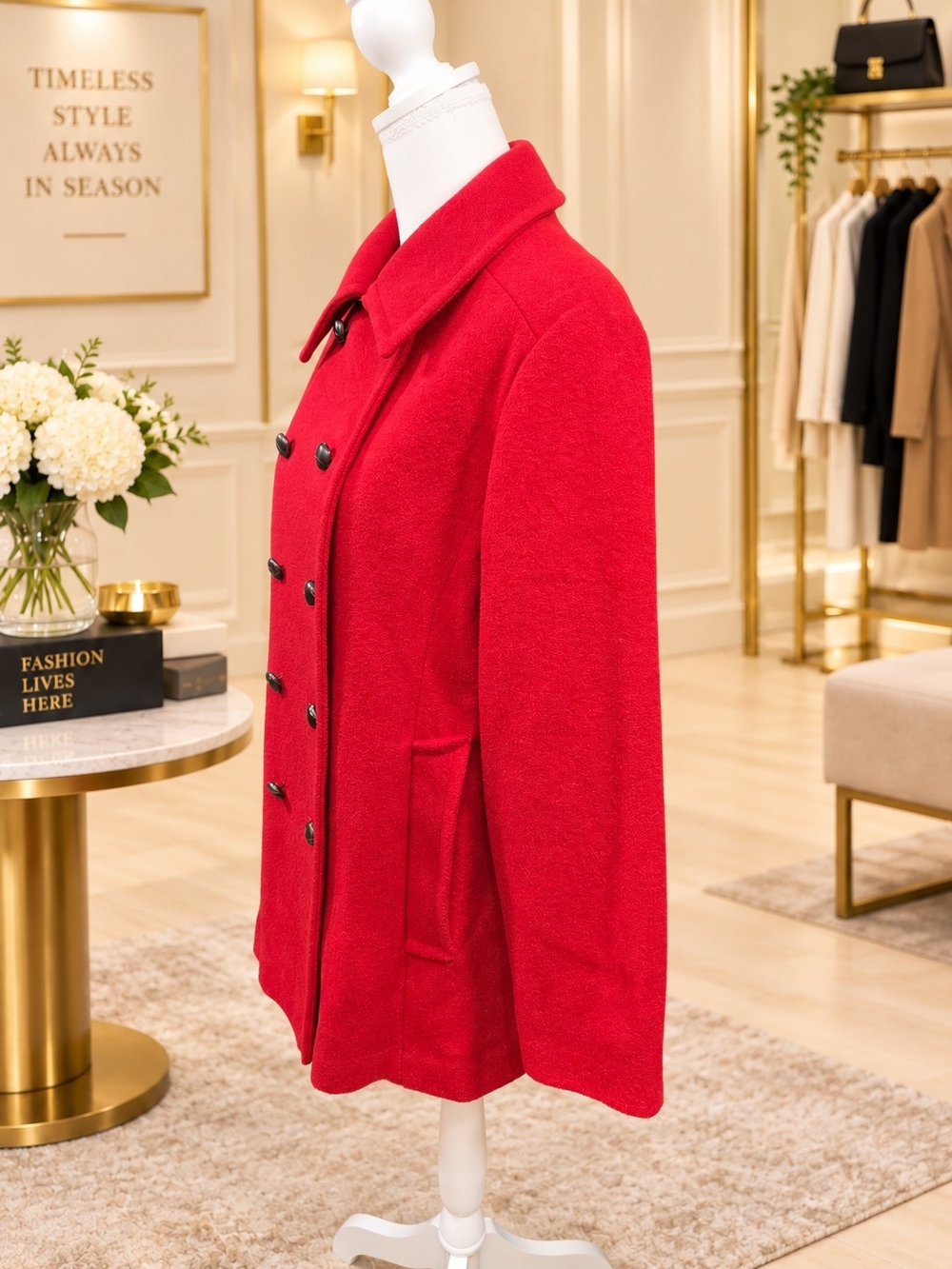 Vintage Botany 500 Red Wool Blend Double Breasted Pea Coat Made in USA - Picture 3 of 7
